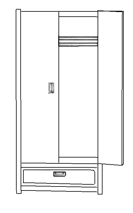 Beachcomber Double Door Wardrobe w\/1 Bottom  Drawer, Interior Shelf & Clothes Rod, 36"W, 60"H